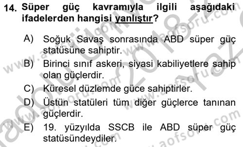 Strateji ve Güvenlik Dersi 2018 - 2019 Yılı Yaz Okulu Sınav Soruları 14. Soru