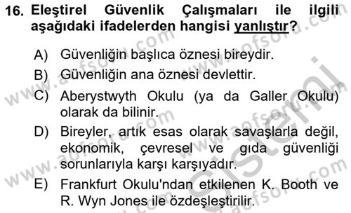 Strateji ve Güvenlik Dersi 2018 - 2019 Yılı Yaz Okulu Sınav Soruları 16. Soru