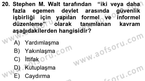 Strateji ve Güvenlik Dersi 2018 - 2019 Yılı Yaz Okulu Sınav Soruları 20. Soru