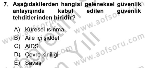 Strateji ve Güvenlik Dersi 2018 - 2019 Yılı Yaz Okulu Sınav Soruları 7. Soru