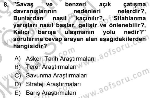 Strateji ve Güvenlik Dersi 2018 - 2019 Yılı Yaz Okulu Sınav Soruları 8. Soru