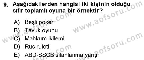 Strateji ve Güvenlik Dersi 2018 - 2019 Yılı Yaz Okulu Sınav Soruları 9. Soru