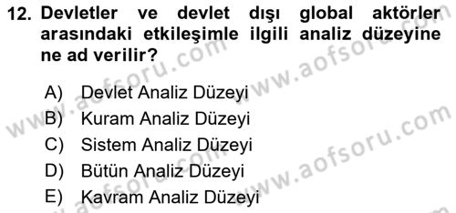 Strateji ve Güvenlik Dersi Ara Sınavı Deneme Sınav Soruları 12. Soru