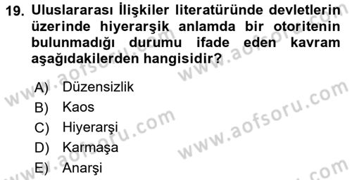 Strateji ve Güvenlik Dersi 2019 - 2020 Yılı (Vize) Ara Sınav Soruları 19. Soru