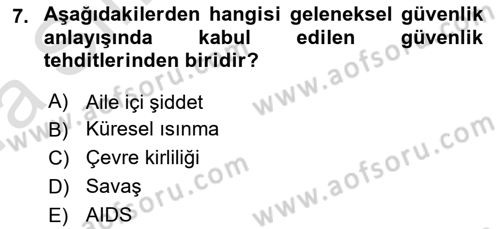Strateji ve Güvenlik Dersi 2019 - 2020 Yılı (Vize) Ara Sınav Soruları 7. Soru