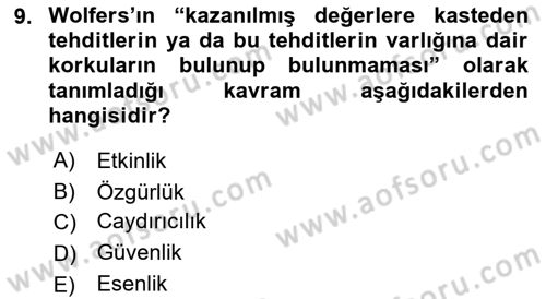 Strateji ve Güvenlik Dersi 2019 - 2020 Yılı (Vize) Ara Sınav Soruları 9. Soru
