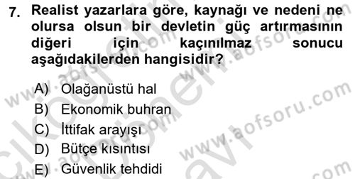 Strateji ve Güvenlik Dersi 2019 - 2020 Yılı (Final) Dönem Sonu Sınav Soruları 7. Soru