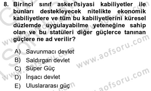 Strateji ve Güvenlik Dersi 2019 - 2020 Yılı (Final) Dönem Sonu Sınav Soruları 8. Soru