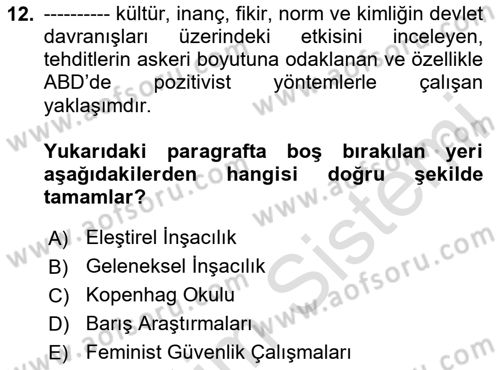 Strateji ve Güvenlik Dersi 2020 - 2021 Yılı Yaz Okulu Sınav Soruları 12. Soru