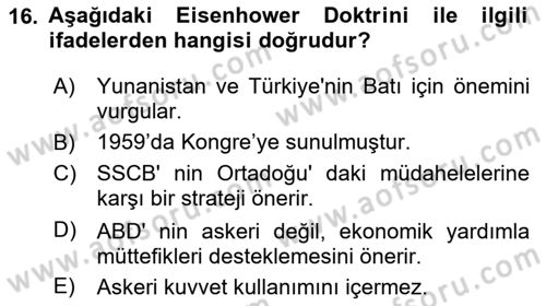 Strateji ve Güvenlik Dersi 2020 - 2021 Yılı Yaz Okulu Sınav Soruları 16. Soru