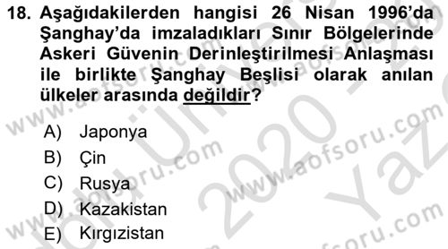 Strateji ve Güvenlik Dersi 2020 - 2021 Yılı Yaz Okulu Sınav Soruları 18. Soru