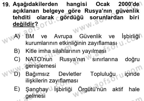 Strateji ve Güvenlik Dersi 2020 - 2021 Yılı Yaz Okulu Sınav Soruları 19. Soru