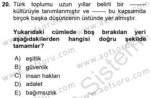 Strateji ve Güvenlik Dersi 2020 - 2021 Yılı Yaz Okulu Sınav Soruları 20. Soru