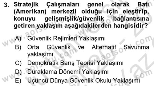 Strateji ve Güvenlik Dersi 2020 - 2021 Yılı Yaz Okulu Sınav Soruları 3. Soru