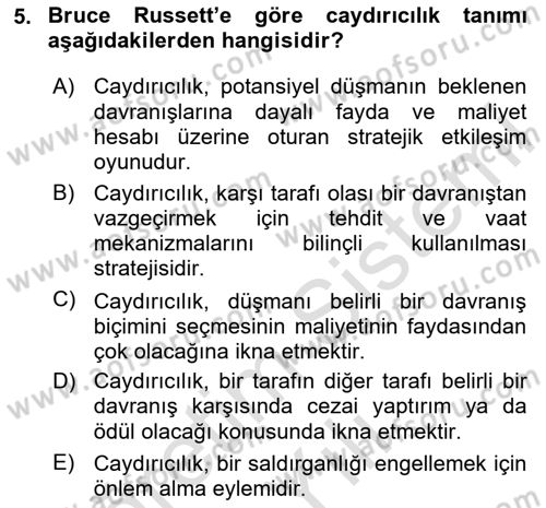 Strateji ve Güvenlik Dersi 2020 - 2021 Yılı Yaz Okulu Sınav Soruları 5. Soru