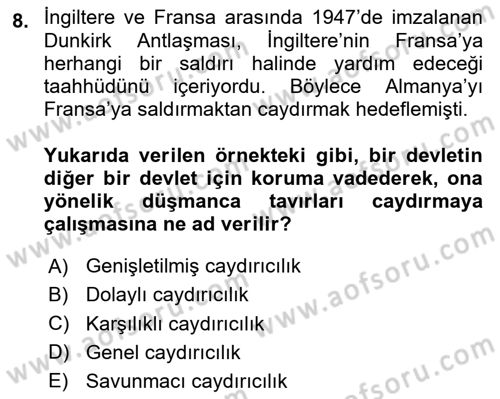 Strateji ve Güvenlik Dersi 2020 - 2021 Yılı Yaz Okulu Sınav Soruları 8. Soru