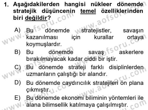 Strateji ve Güvenlik Dersi 2021 - 2022 Yılı (Vize) Ara Sınavı 1. Soru