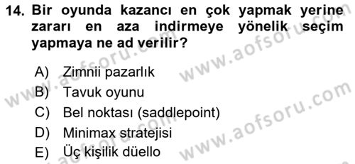 Strateji ve Güvenlik Dersi 2021 - 2022 Yılı (Vize) Ara Sınavı 14. Soru