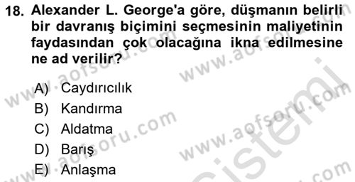 Strateji ve Güvenlik Dersi 2021 - 2022 Yılı (Vize) Ara Sınavı 18. Soru