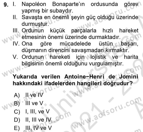 Strateji ve Güvenlik Dersi 2021 - 2022 Yılı (Vize) Ara Sınavı 9. Soru