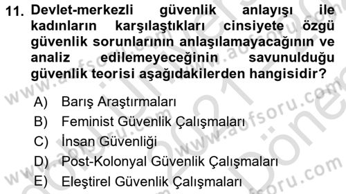 Strateji ve Güvenlik Dersi 2021 - 2022 Yılı (Final) Dönem Sonu Sınav Soruları 11. Soru