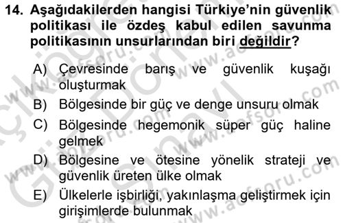 Strateji ve Güvenlik Dersi 2021 - 2022 Yılı (Final) Dönem Sonu Sınav Soruları 14. Soru