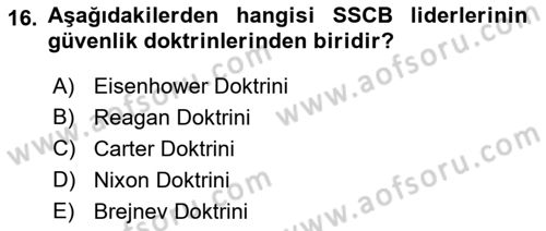 Strateji ve Güvenlik Dersi 2021 - 2022 Yılı (Final) Dönem Sonu Sınav Soruları 16. Soru