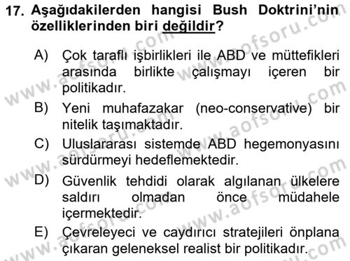 Strateji ve Güvenlik Dersi 2021 - 2022 Yılı (Final) Dönem Sonu Sınav Soruları 17. Soru
