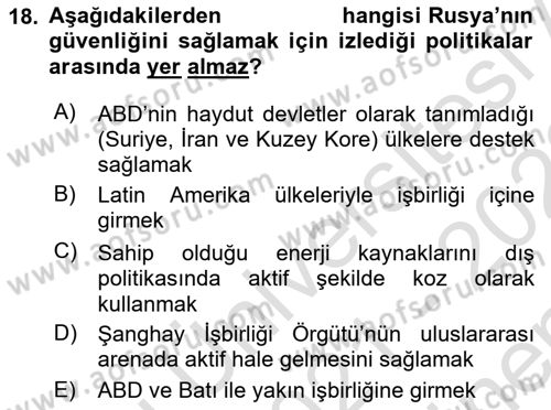 Strateji ve Güvenlik Dersi 2021 - 2022 Yılı (Final) Dönem Sonu Sınav Soruları 18. Soru