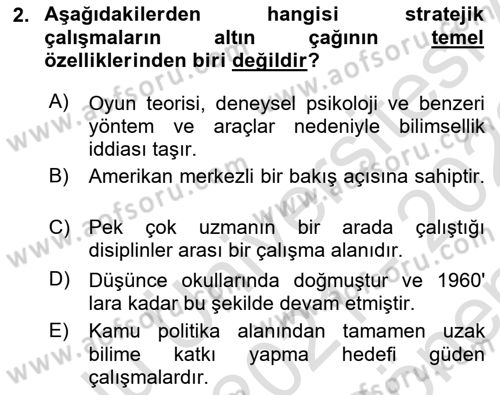 Strateji ve Güvenlik Dersi 2021 - 2022 Yılı (Final) Dönem Sonu Sınav Soruları 2. Soru