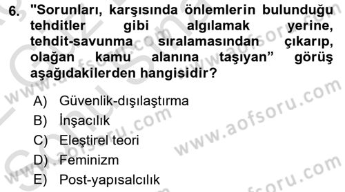 Strateji ve Güvenlik Dersi 2021 - 2022 Yılı (Final) Dönem Sonu Sınav Soruları 6. Soru