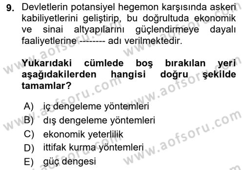 Strateji ve Güvenlik Dersi 2021 - 2022 Yılı (Final) Dönem Sonu Sınav Soruları 9. Soru