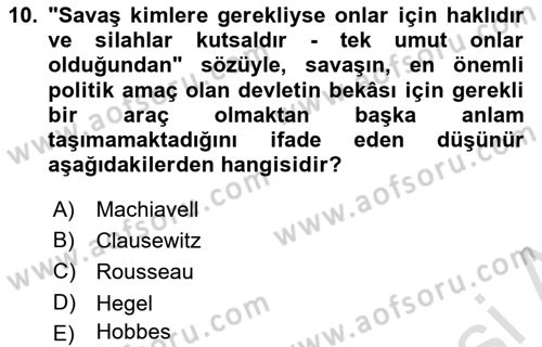 Strateji ve Güvenlik Dersi 2021 - 2022 Yılı Yaz Okulu Sınav Soruları 10. Soru