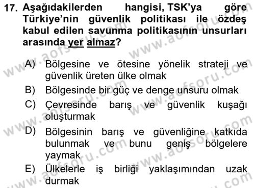 Strateji ve Güvenlik Dersi 2021 - 2022 Yılı Yaz Okulu Sınav Soruları 17. Soru