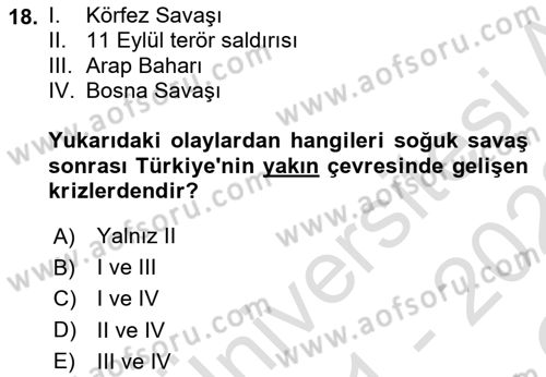 Strateji ve Güvenlik Dersi 2021 - 2022 Yılı Yaz Okulu Sınav Soruları 18. Soru