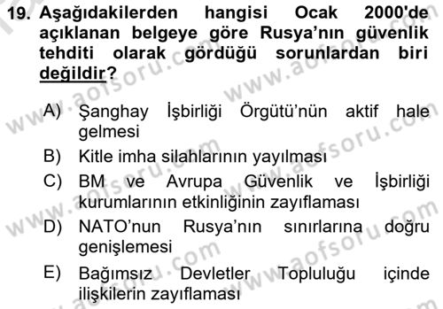 Strateji ve Güvenlik Dersi 2021 - 2022 Yılı Yaz Okulu Sınav Soruları 19. Soru
