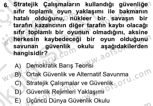 Strateji ve Güvenlik Dersi 2021 - 2022 Yılı Yaz Okulu Sınav Soruları 6. Soru