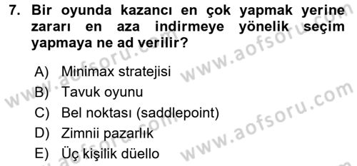 Strateji ve Güvenlik Dersi 2021 - 2022 Yılı Yaz Okulu Sınav Soruları 7. Soru