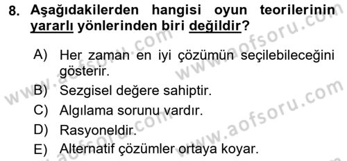 Strateji ve Güvenlik Dersi 2021 - 2022 Yılı Yaz Okulu Sınav Soruları 8. Soru