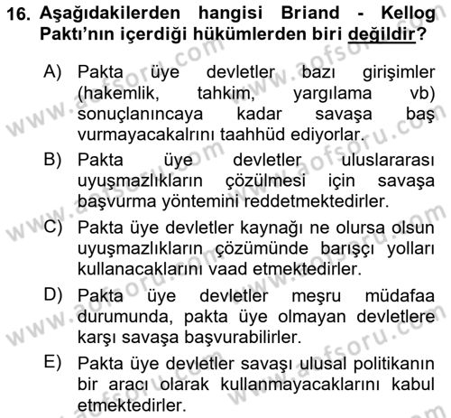Strateji ve Güvenlik Dersi 2022 - 2023 Yılı (Vize) Ara Sınav Soruları 16. Soru