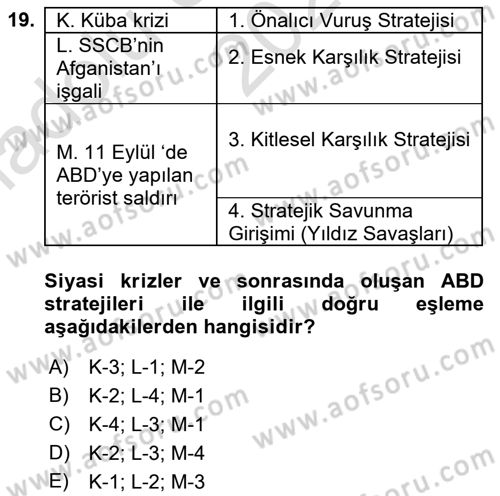Strateji ve Güvenlik Dersi 2022 - 2023 Yılı (Vize) Ara Sınav Soruları 19. Soru