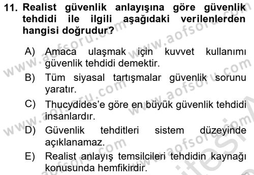 Strateji ve Güvenlik Dersi 2022 - 2023 Yılı Yaz Okulu Sınavı 11. Soru