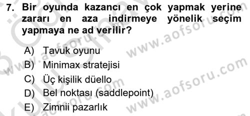 Strateji ve Güvenlik Dersi 2022 - 2023 Yılı Yaz Okulu Sınavı 7. Soru