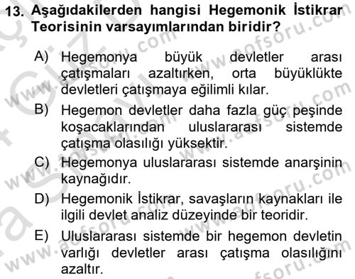 Strateji ve Güvenlik Dersi 2023 - 2024 Yılı (Vize) Ara Sınav Soruları 13. Soru