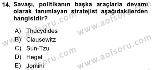 Strateji ve Güvenlik Dersi Ara Sınavı Deneme Sınav Soruları 14. Soru