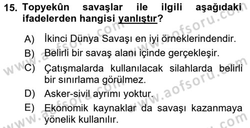 Strateji ve Güvenlik Dersi Ara Sınavı Deneme Sınav Soruları 15. Soru
