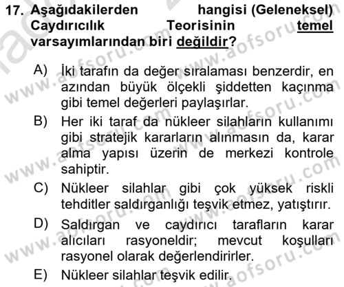 Strateji ve Güvenlik Dersi 2023 - 2024 Yılı (Vize) Ara Sınav Soruları 17. Soru