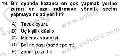 Strateji ve Güvenlik Dersi 2023 - 2024 Yılı (Vize) Ara Sınav Soruları 19. Soru