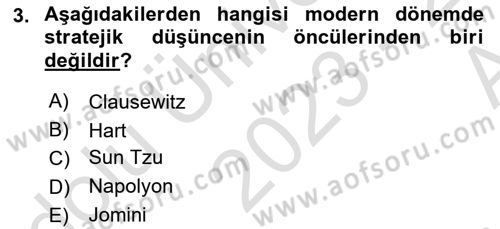 Strateji ve Güvenlik Dersi 2023 - 2024 Yılı (Vize) Ara Sınav Soruları 3. Soru