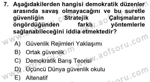 Strateji ve Güvenlik Dersi Ara Sınavı Deneme Sınav Soruları 7. Soru